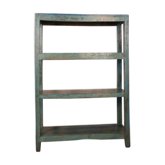 Old Burmese teak workshop shelf original blue patina