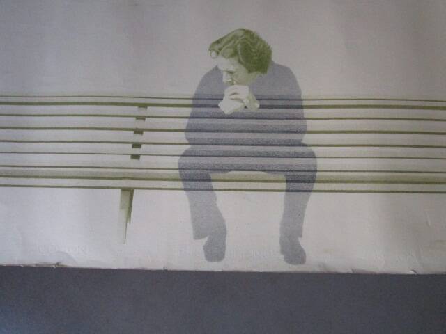 Claudio morra - original drawing - 1974 - man on a bench