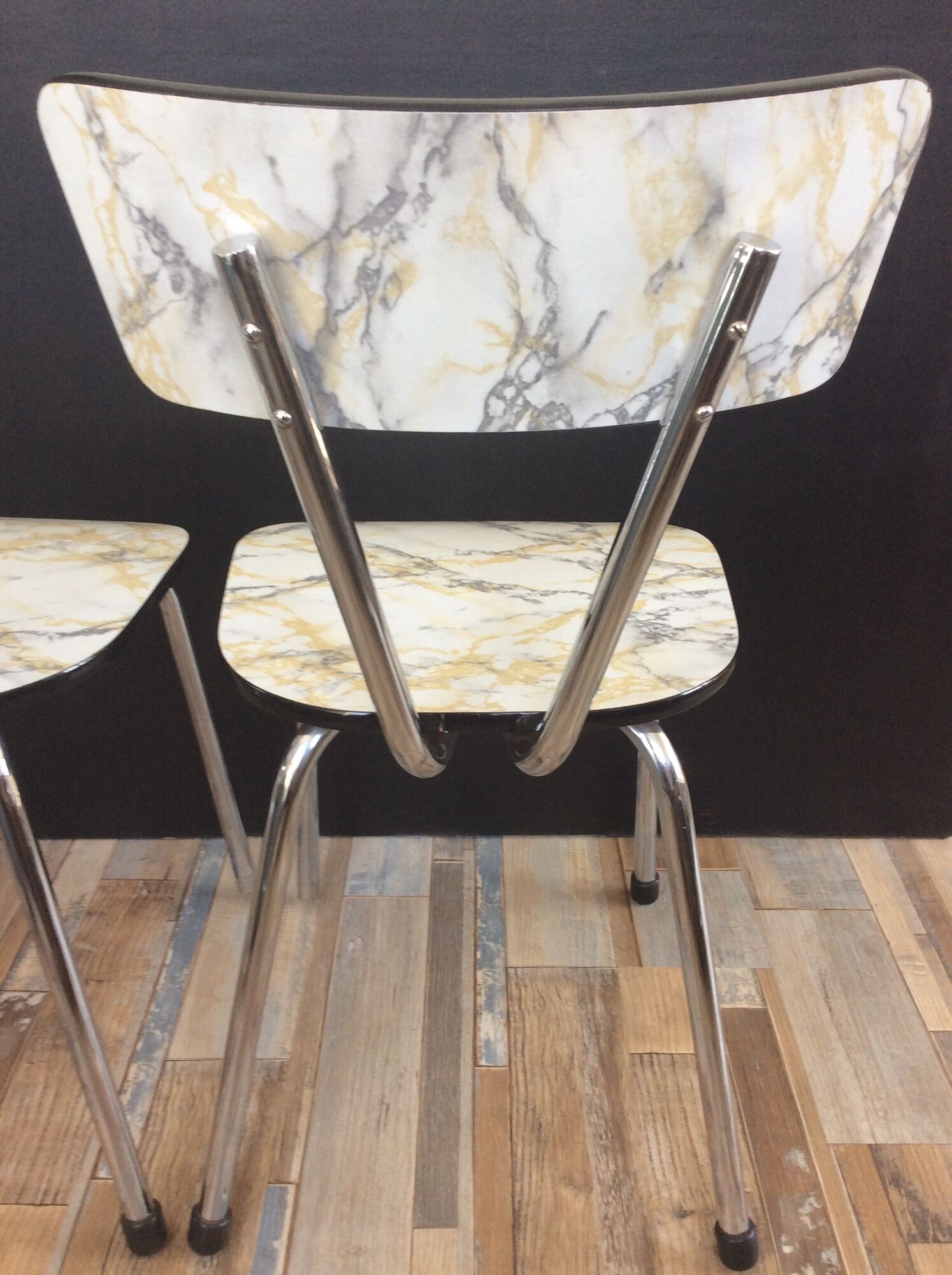 Series of 2 formica chairs marble effect of the 70s
