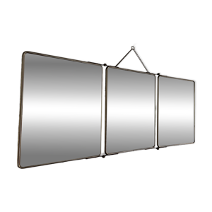 Miroir triptyque de barbier - simili cuir