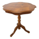 Round vintage wooden side table with inlaid veneer