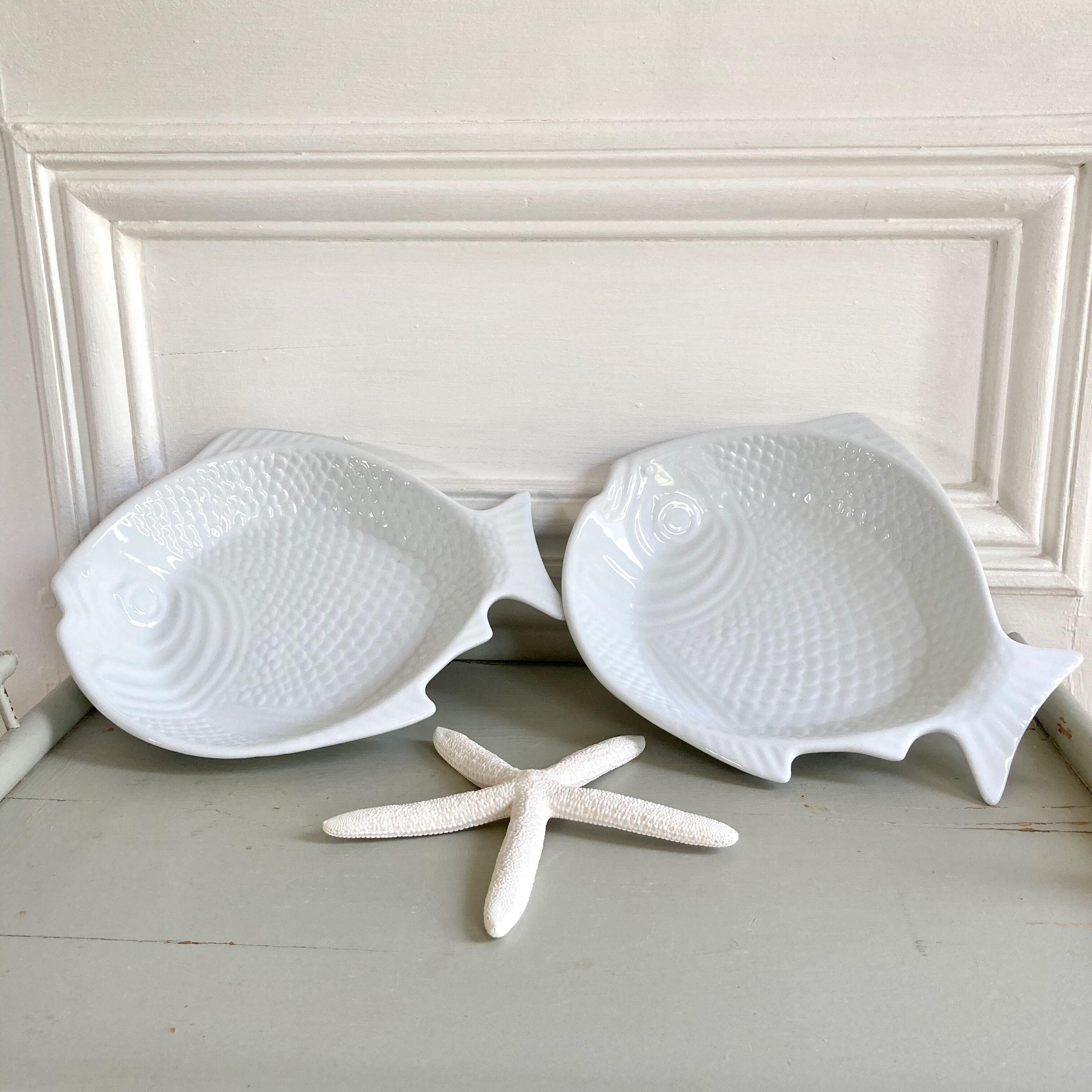 Embossed ceramic fish dishes