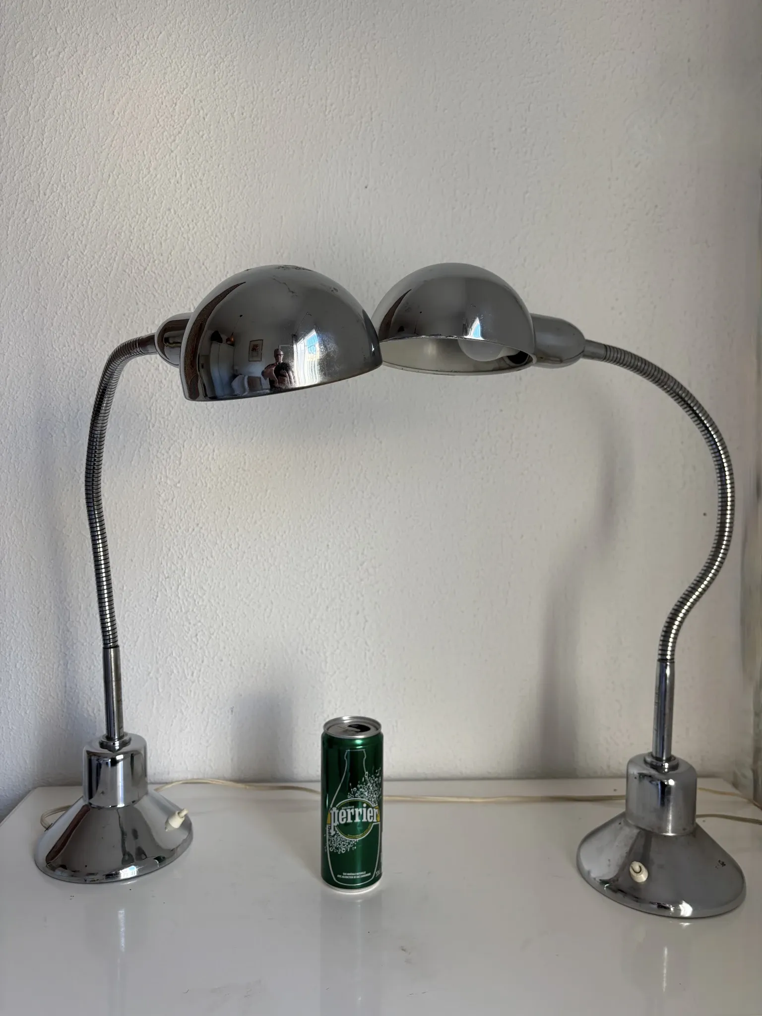 Pair of vintage 1940 Jumo 210 chrome desk lamps - 50 cm