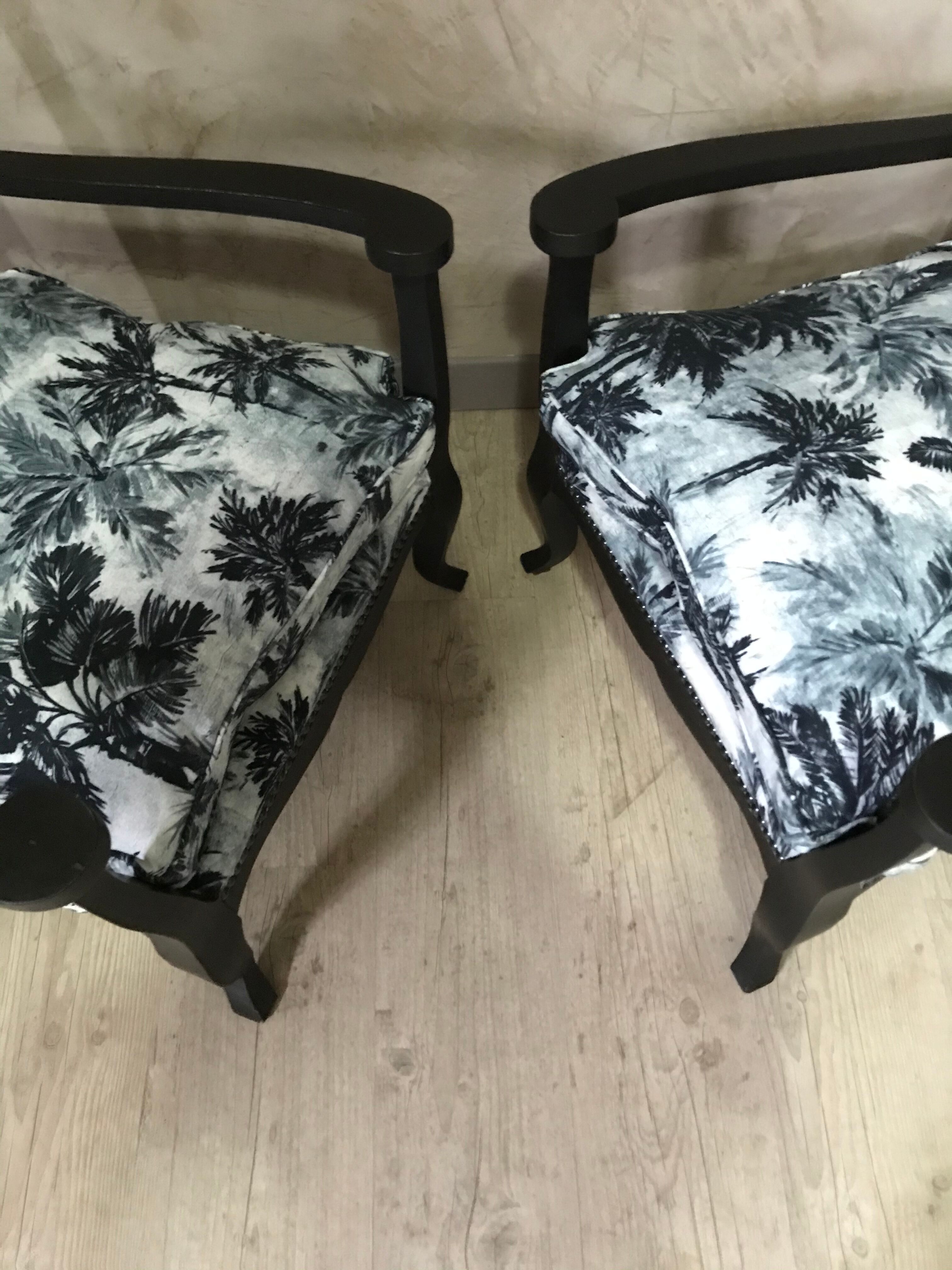 Pair of jungle fabric armchairs
