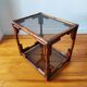 Pair of bedside tables - rattan smoked glass side tables vintage 70s-80s