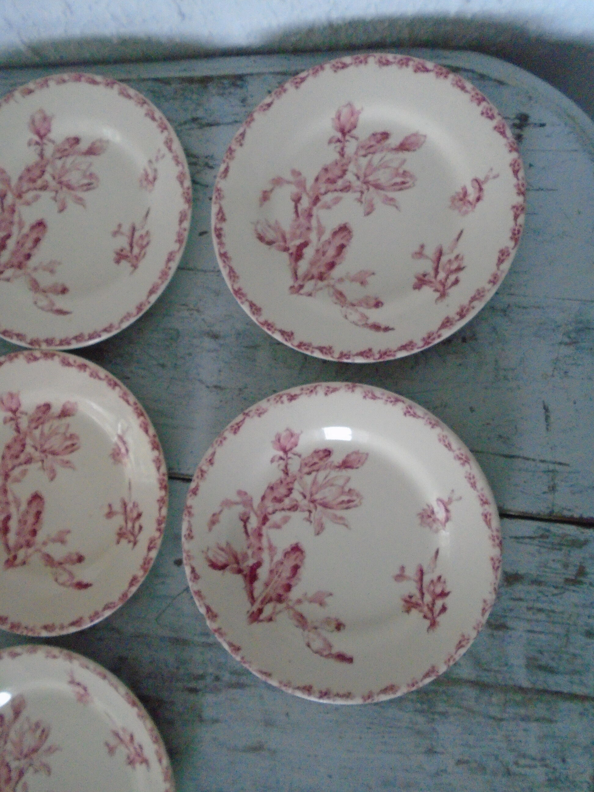 7 gien pink cactus model 6 plates - 1 hollow old