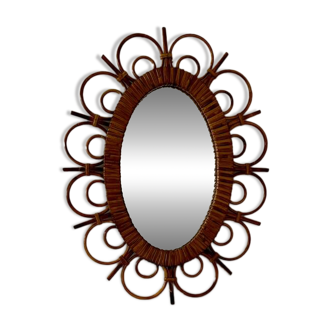 Oval rattan mirror