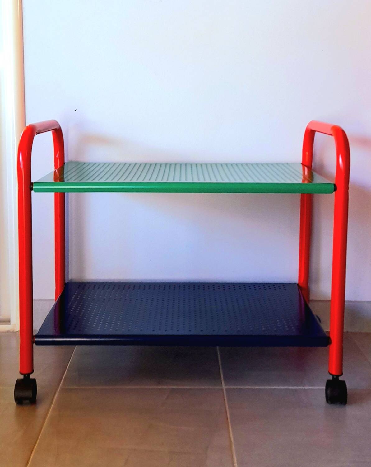 Memphis 80s perforated sheet metal rolling trolley