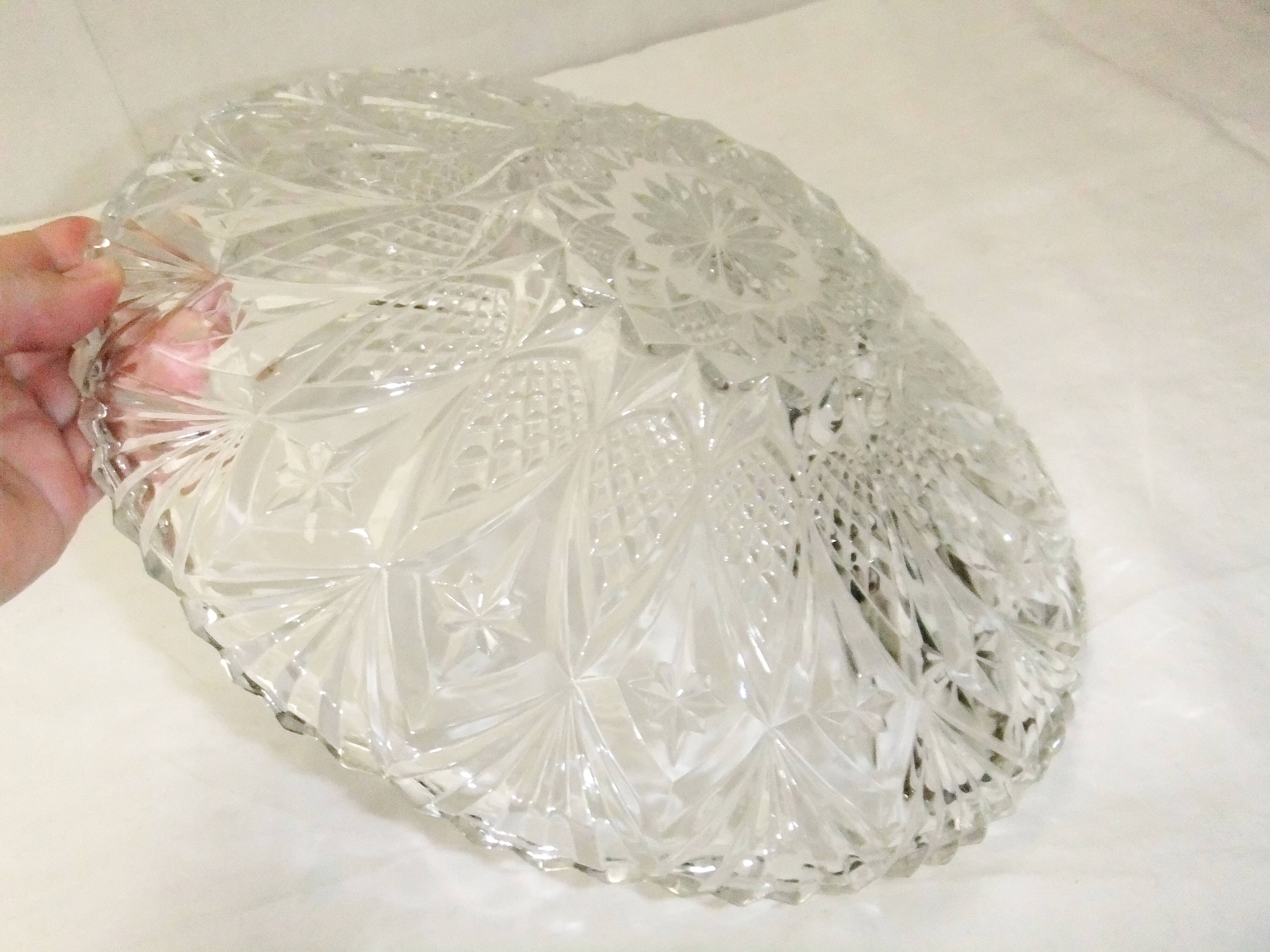 Cut crystal fruit bowl basket centerpiece vintage dish 33cm