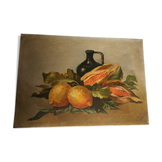 Oil on canvas still life with fruit