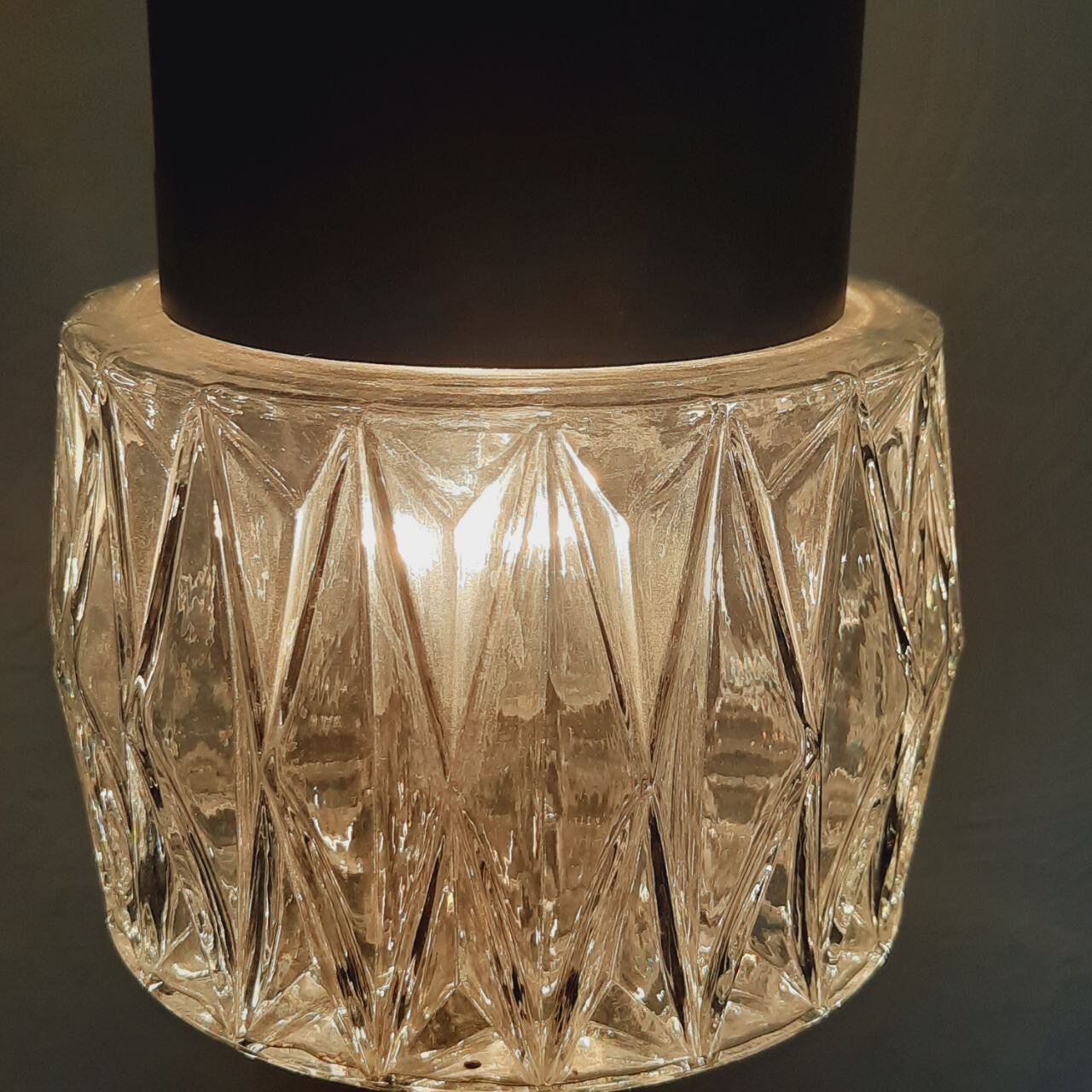 Three vintage suspension lamps, copper aluminum and glass