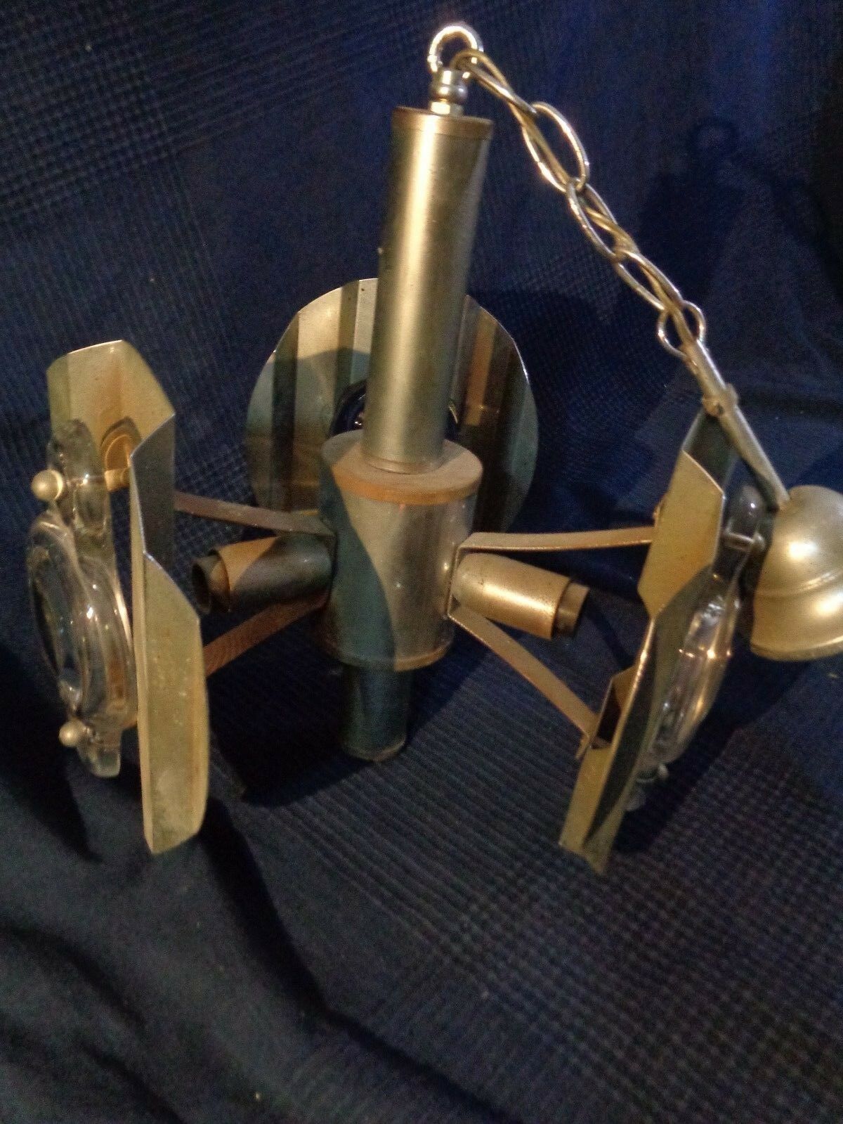 Vintage chandelier pendant lamp in chrome metal and glass magnifying glass lens