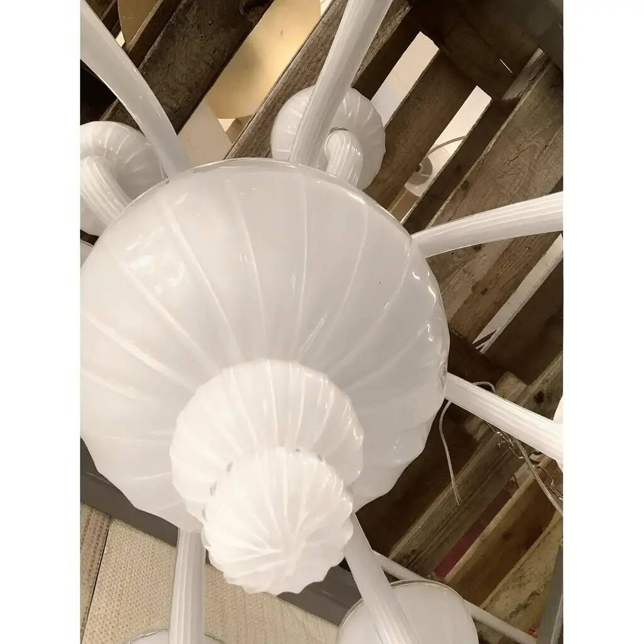 Italian Monumental Contemporary 18 Arms in White Murano Style Glass Chandelier