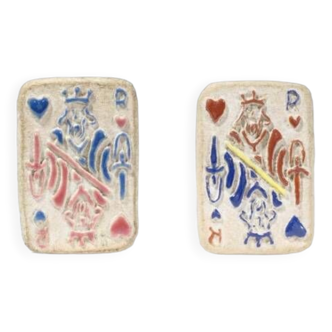 Two rare small ceramic plaques with the king of hearts motif - robert charlier & les deux potiers