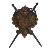 Toledo Swords & Coat of Arms carved in vintage wood. Toledo Spain