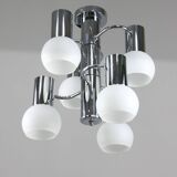 Vintage Italian Chrome and Opaline Chandelier