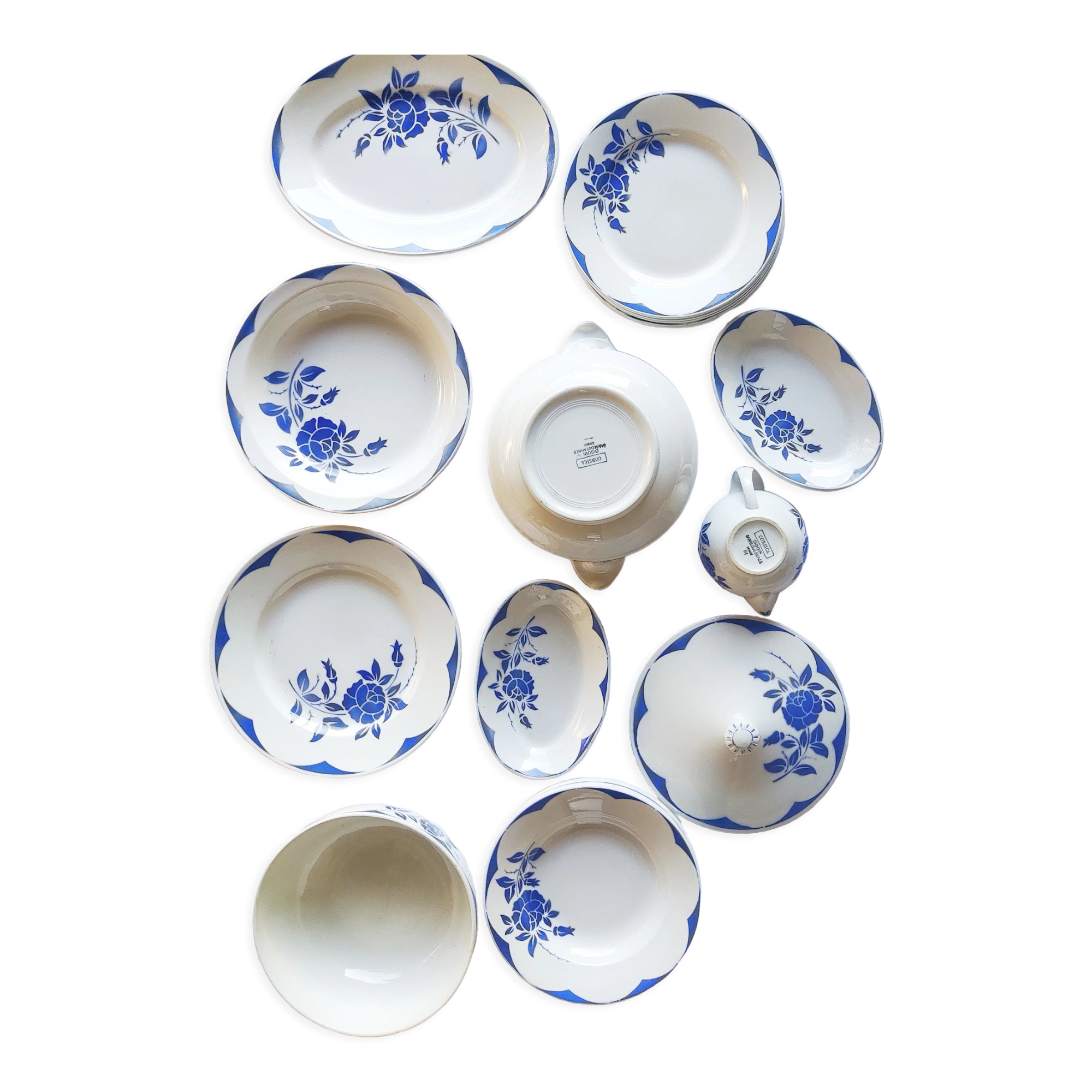 Table service Digoin Sarreguemines - blue and white