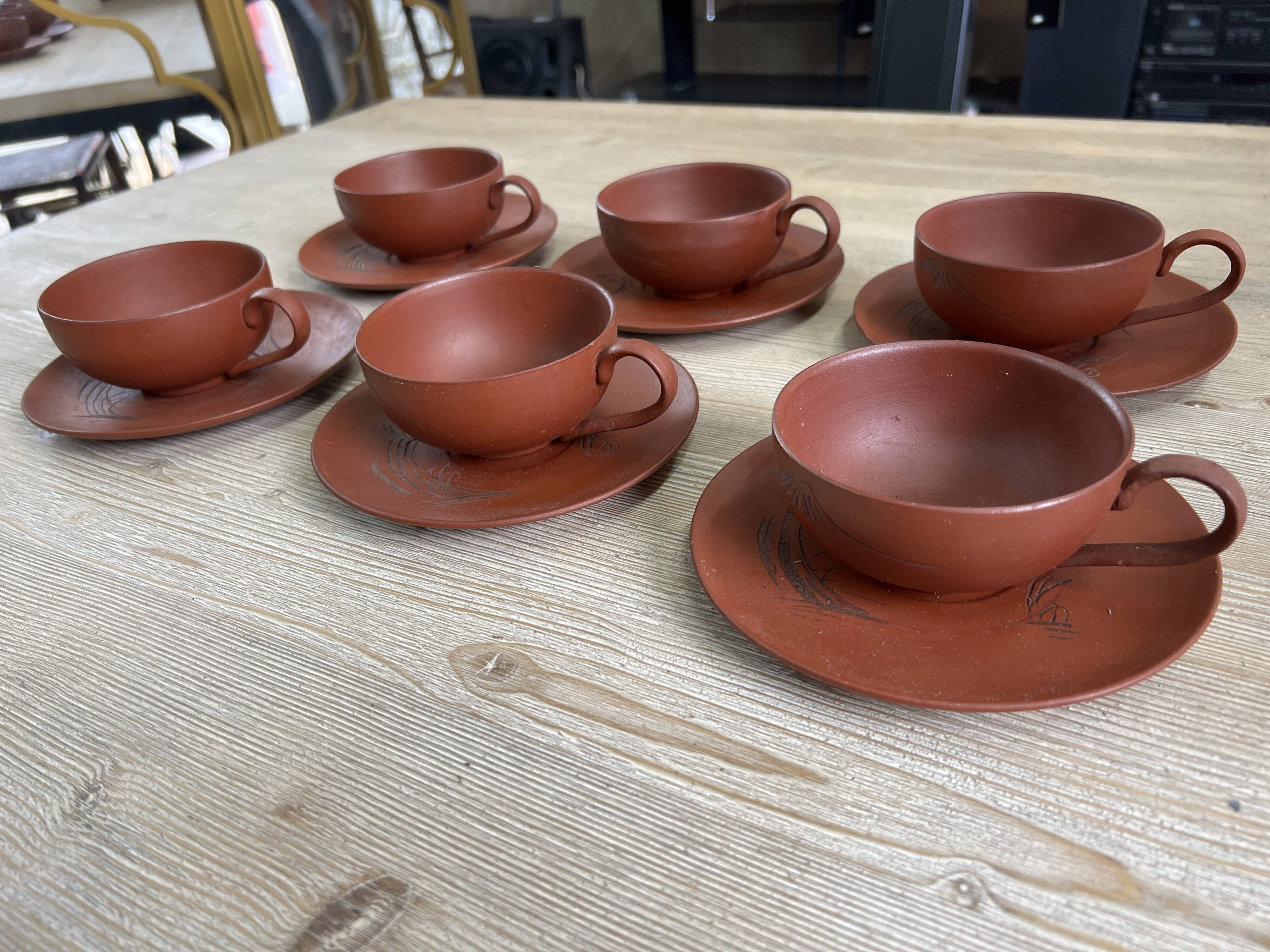 Set of 6 Cups and Japanese Terracotta Saucers