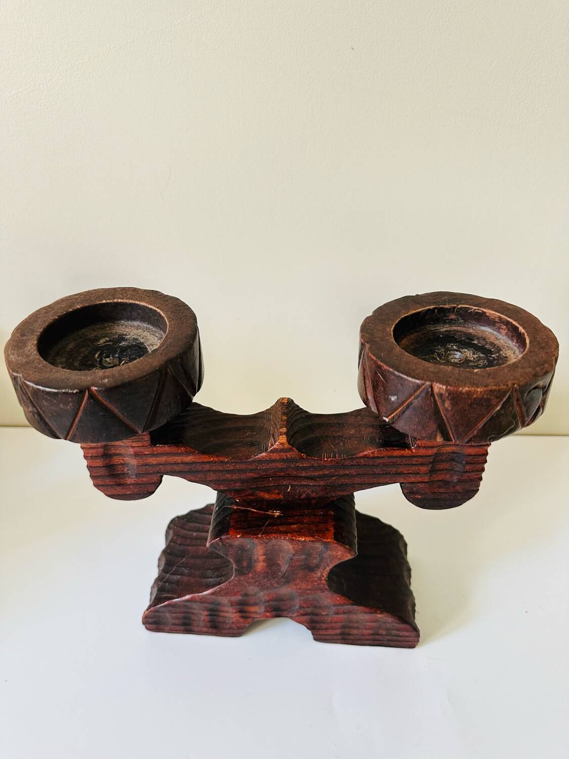 Double wooden candle holder