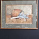 Antique watercolor still life of a leek