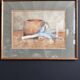 Aquarelle nature morte poireau ancienne 