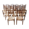 Set of 14 mid-century french rush farmhouse dining chairs