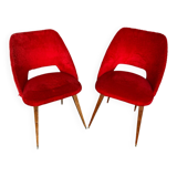 Achille decommere chair pair red fur + vintage wooden compass legs
