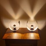 Pair of sculptural lamps in brushed metal – Design by Philippe Rogier