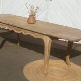 Large antique table in raw solid wood with 2 extensions for 8 to 12 people