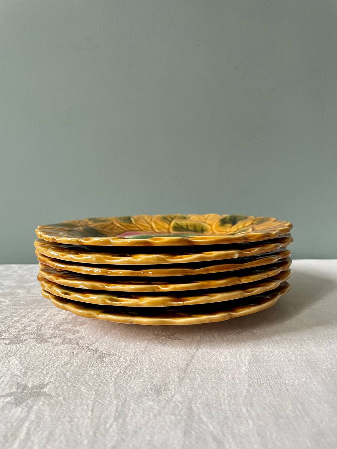 Series of 6 Sarreguemines slip plates