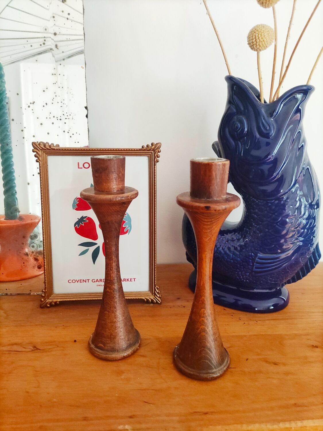 Duo of Scandinavian wood candle holders
