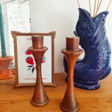 Duo of Scandinavian wood candle holders