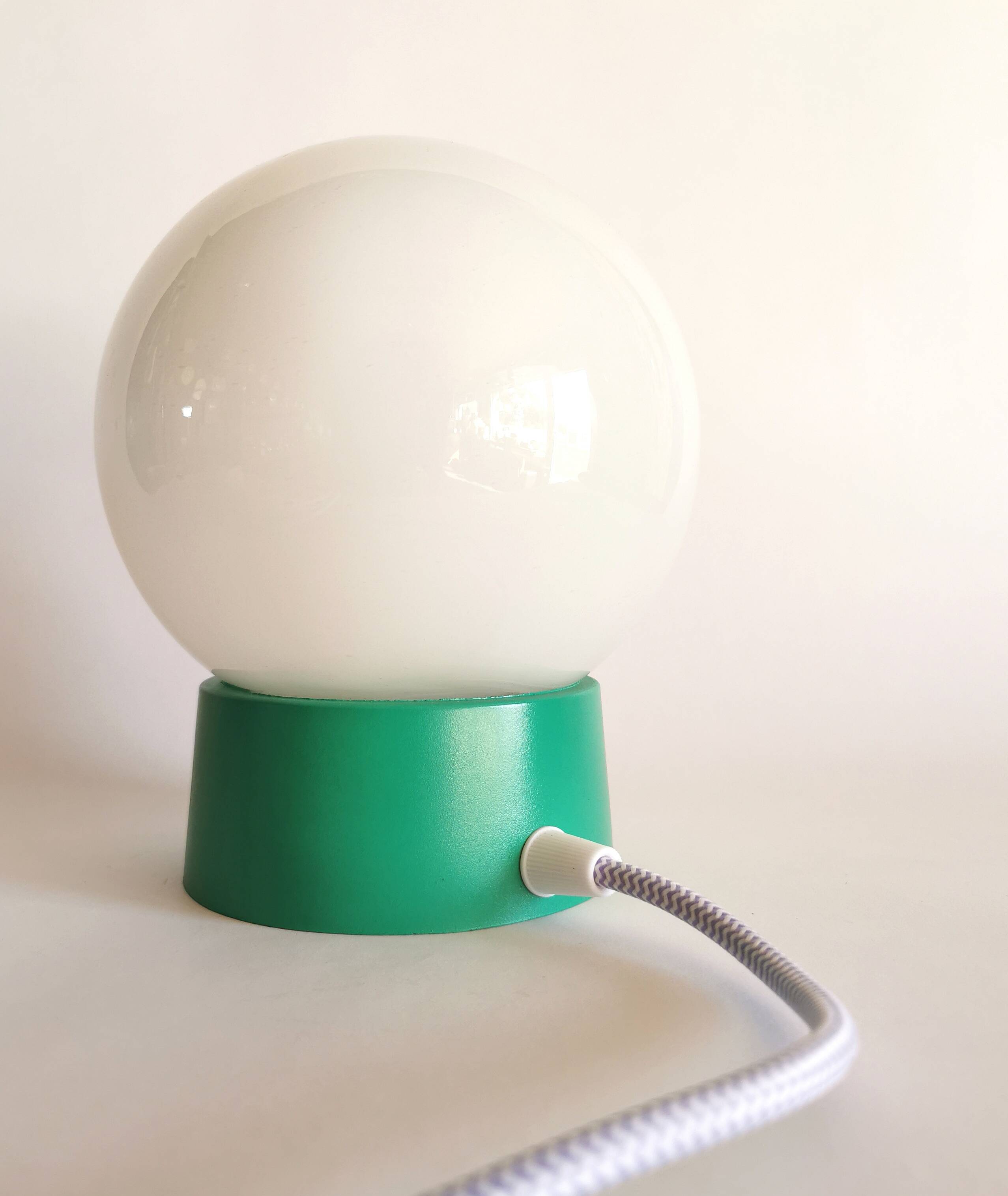 Vintage white opaline living room bedside desk lamp "Green and lavender"