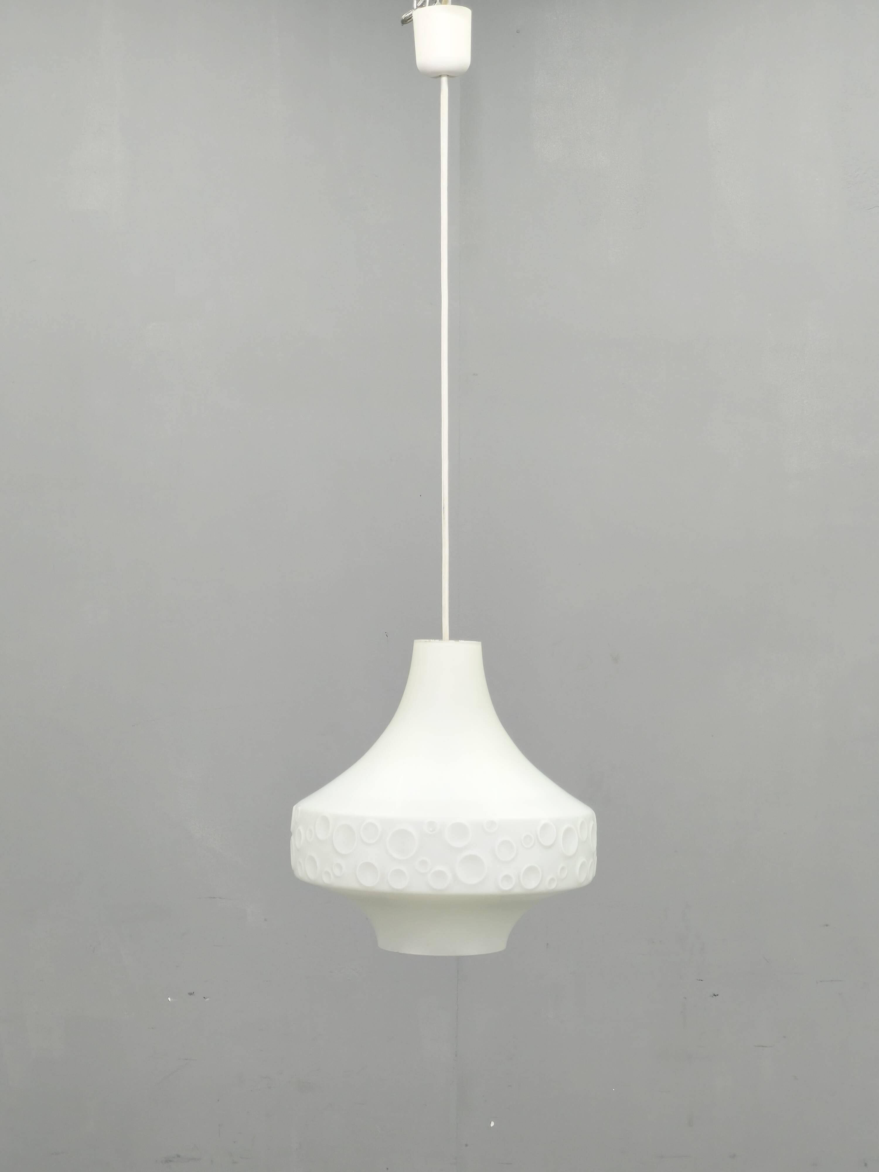 Suspended globe lamp in opaline glass, Czechoslovakian, 1970s.