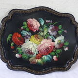 Bohemian and folk this metal tray painted with multicoloured flowers painted hand, russian vintage
