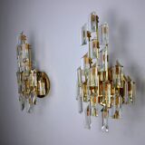 Paire d'appliques oscar torlasco, verre triedri, italie, 1970