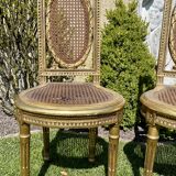 Pair of Golden Wood Chairs - Louis XVI Style Cannage