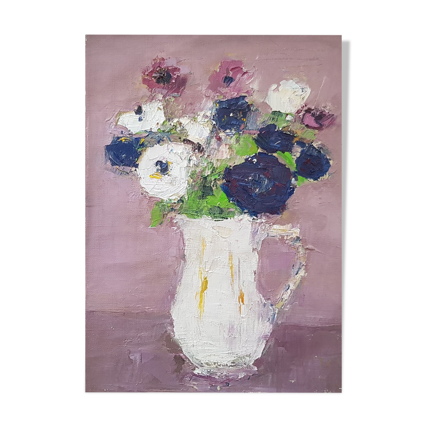 Peinture de Nagao Usui "Bouquet de fleurs au pichet blanc"