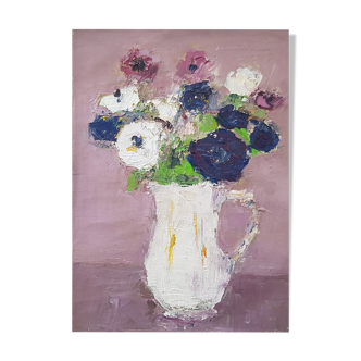 Painting by Nagao Usui "Bouquet of flowers with white pitcher"