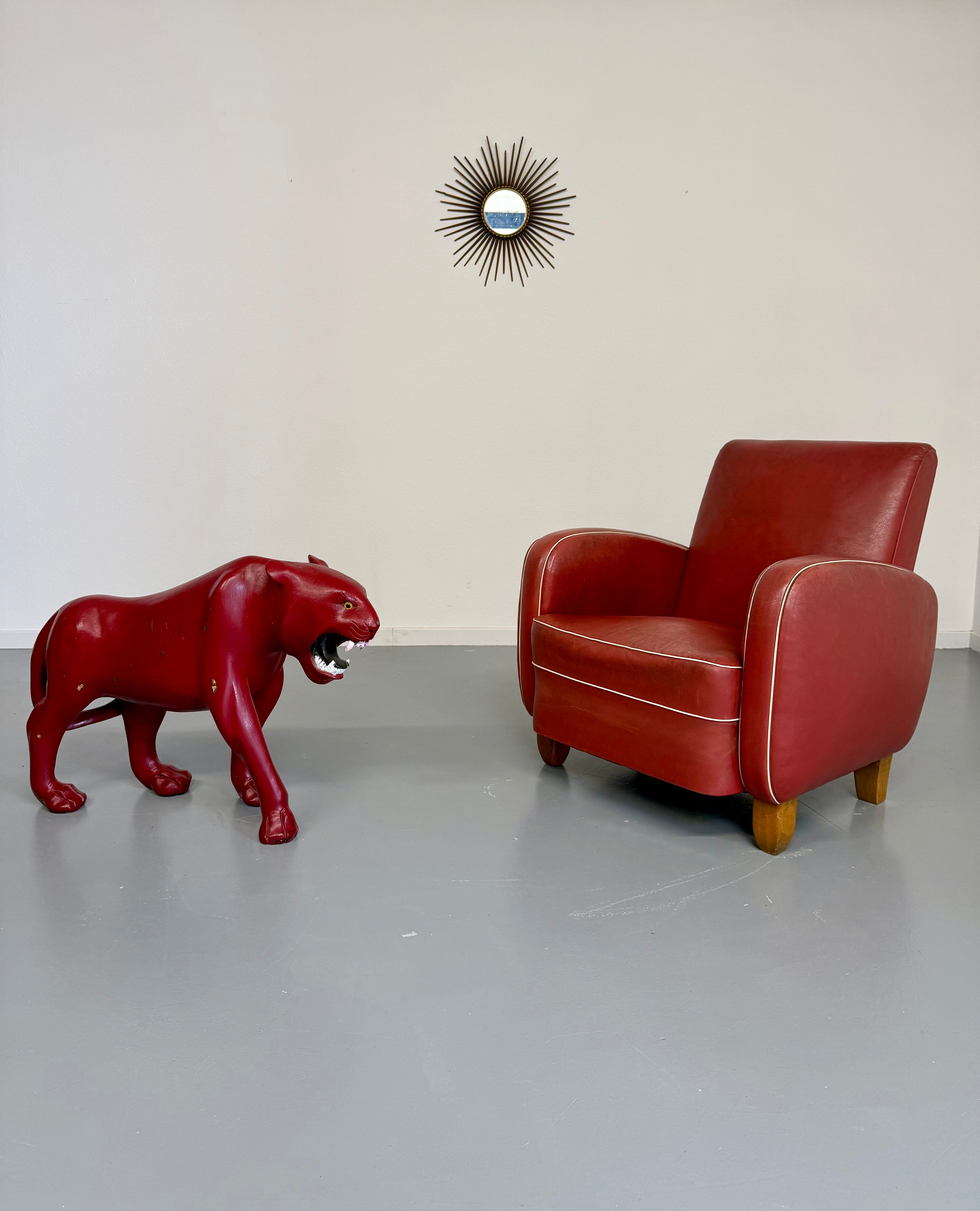 Vintage red faux leather Art Deco club chair from the 1940s/50s.