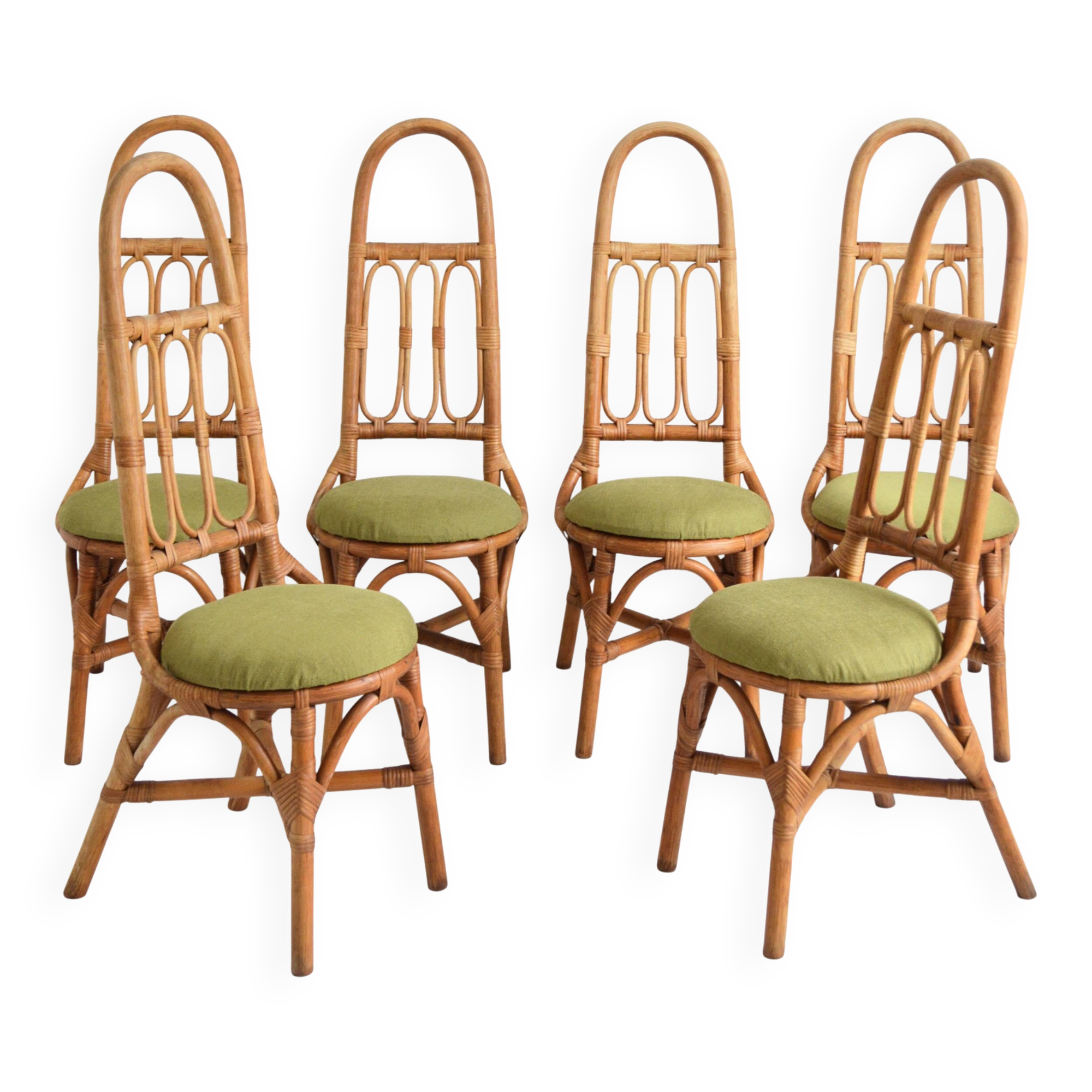6 Italian high chairs in bamboo and rattan from the 1960s.