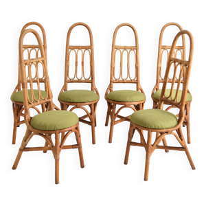 6 Chaises hautes Italiennes - bambou rotin