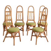 6 Chaises hautes Italiennes en bambou et rotin 1960s