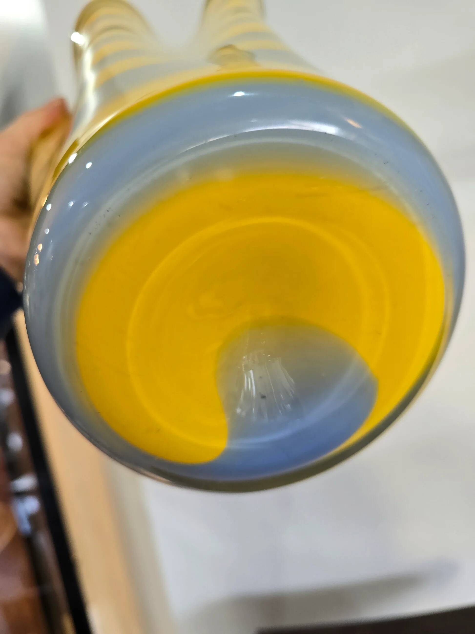 Alicja blown glass vase – Yellow and grey stripes – Free form – H.31 cm