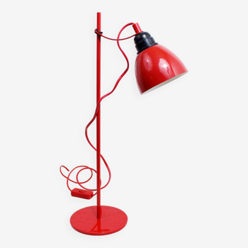 Lampe de bureau sur tige métal rouge 1970