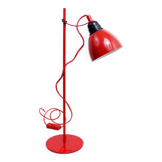 Lampe de bureau sur tige métal rouge 1970