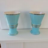 Pair of vases in blue earthenware 50s