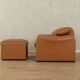 675 Maralunga armchair with ottoman by Vico Magistretti for Cassina, 1970s, original cognac brown leather