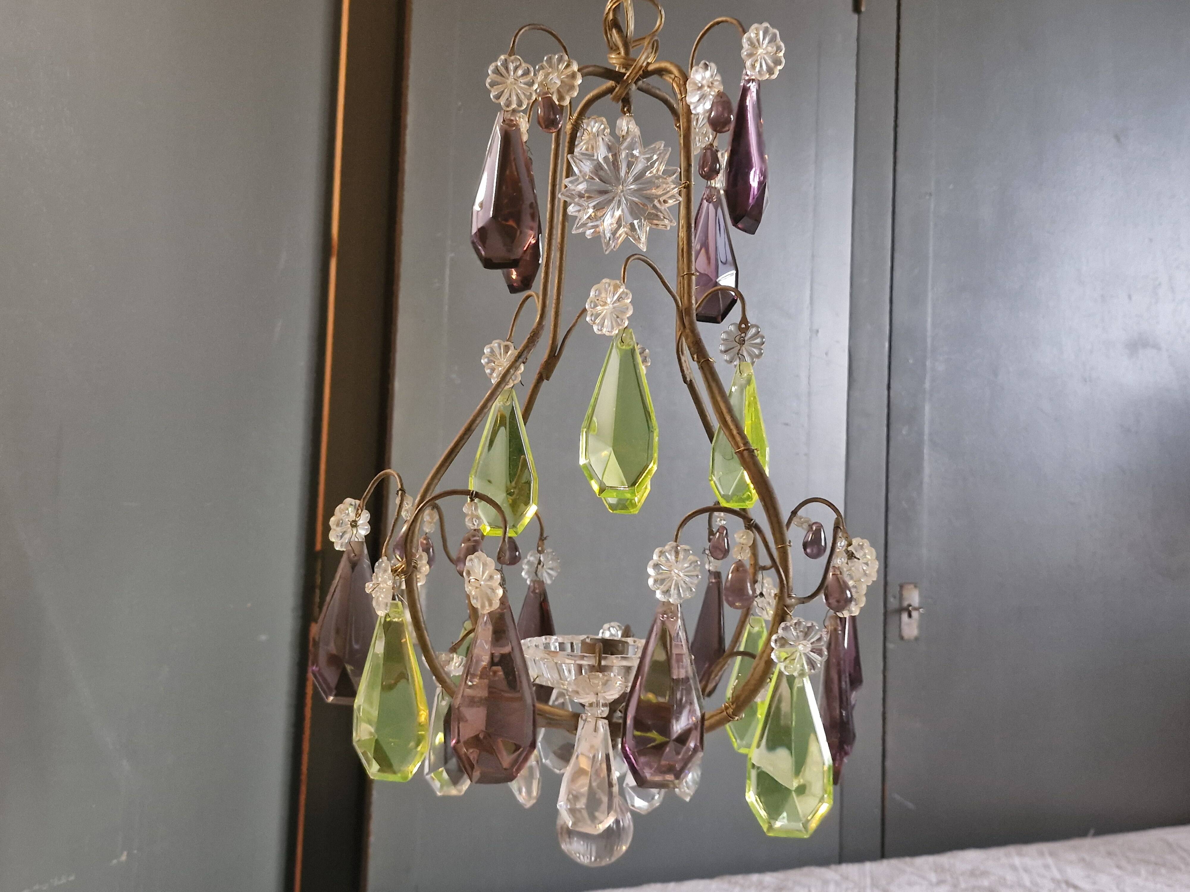 Small crystal boudoir chandelier - 1 light Bobeche signed Baccarat Epoque