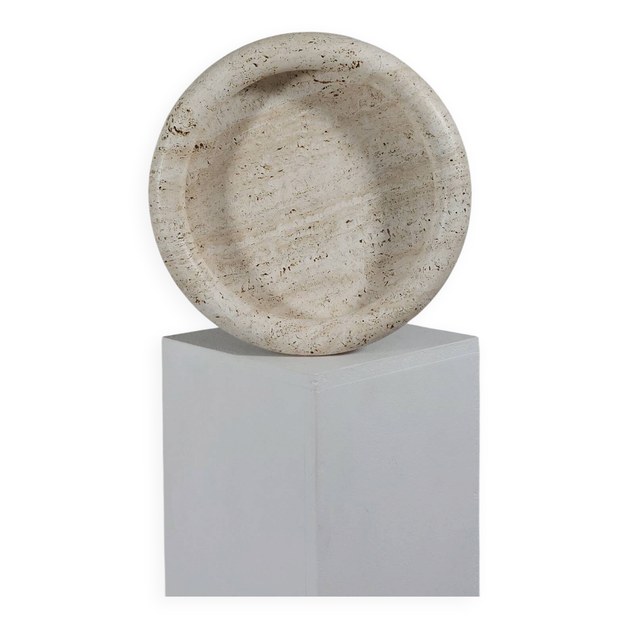 Vintage mid century handmade italian travertine stone bowl